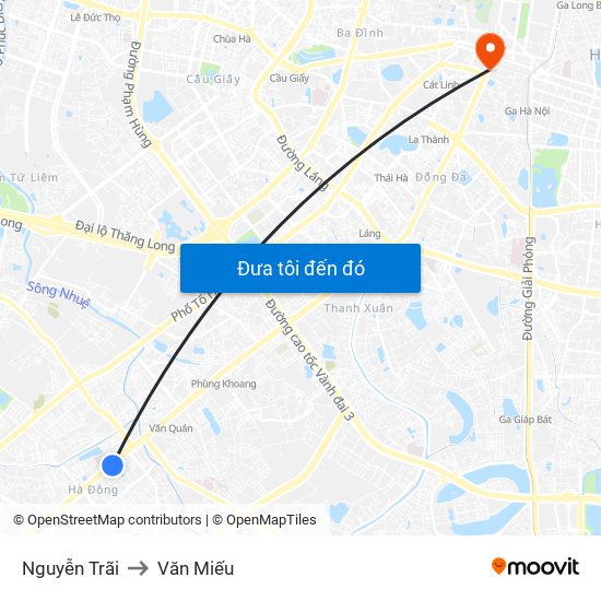 Nguyễn Trãi to Văn Miếu map