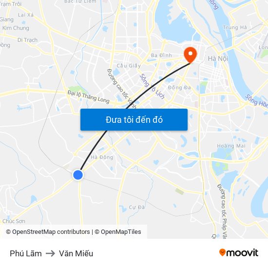 Phú Lãm to Văn Miếu map