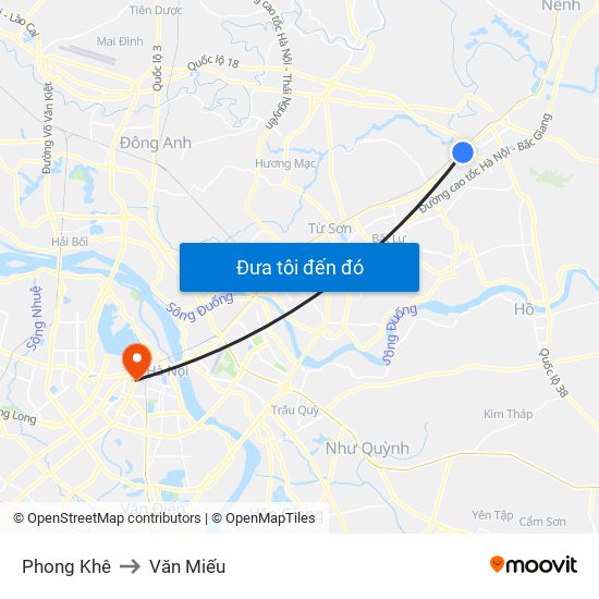 Phong Khê to Văn Miếu map