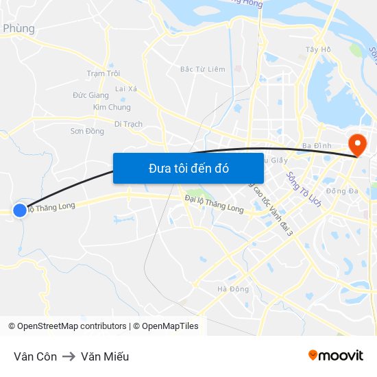 Vân Côn to Văn Miếu map