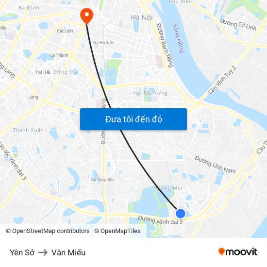 Yên Sở to Văn Miếu map