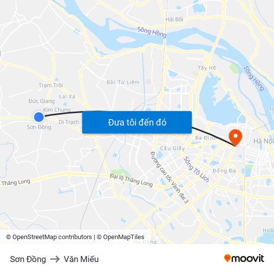 Sơn Đồng to Văn Miếu map