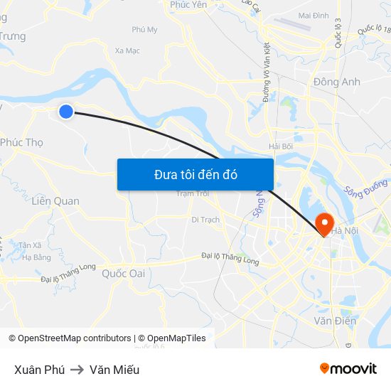 Xuân Phú to Văn Miếu map