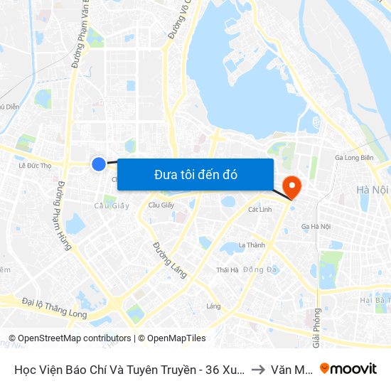 Học Viện Báo Chí Và Tuyên Truyền - 36 Xuân Thủy to Văn Miếu map