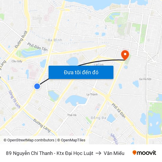 89 Nguyễn Chí Thanh - Ktx Đại Học Luật to Văn Miếu map