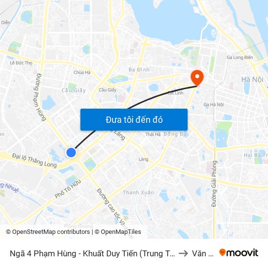 Ngã 4 Phạm Hùng - Khuất Duy Tiến (Trung Tâm Hội Nghị Quốc Gia) to Văn Miếu map