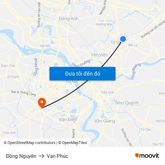 Đồng Nguyên to Vạn Phúc map