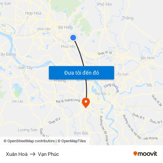 Xuân Hoà to Vạn Phúc map