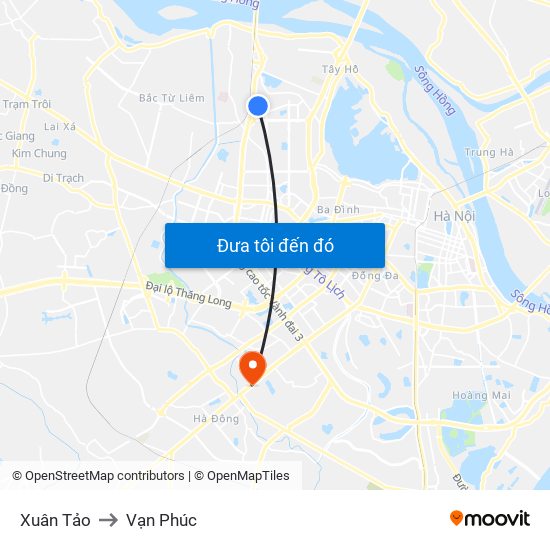 Xuân Tảo to Vạn Phúc map