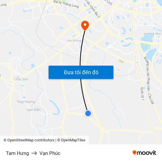 Tam Hưng to Vạn Phúc map
