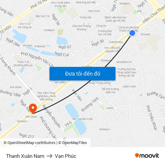 Thanh Xuân Nam to Vạn Phúc map