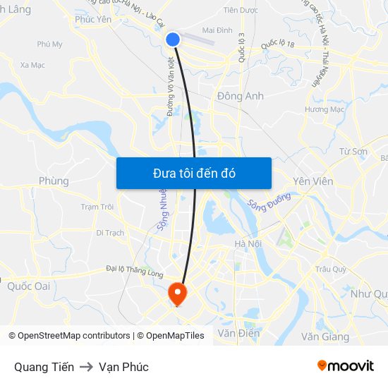 Quang Tiến to Vạn Phúc map