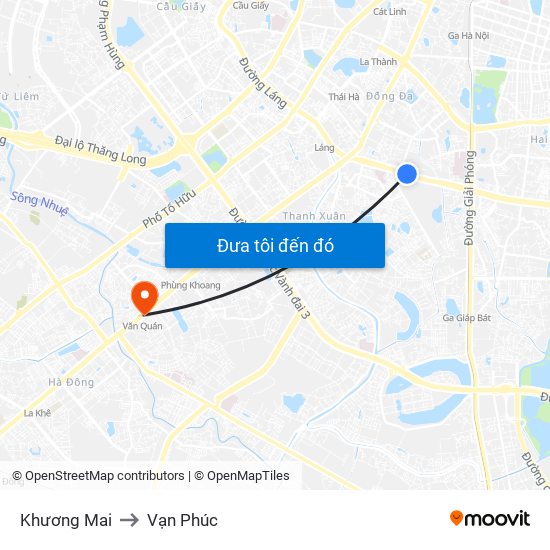 Khương Mai to Vạn Phúc map