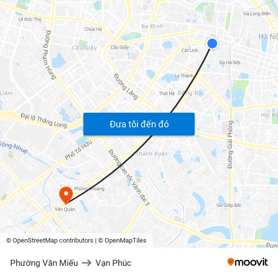 Phường Văn Miếu to Vạn Phúc map