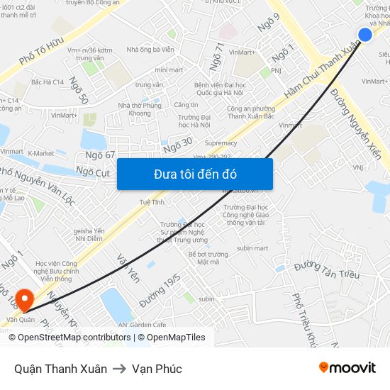 Quận Thanh Xuân to Vạn Phúc map