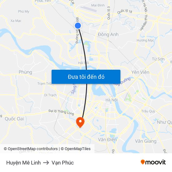 Huyện Mê Linh to Vạn Phúc map