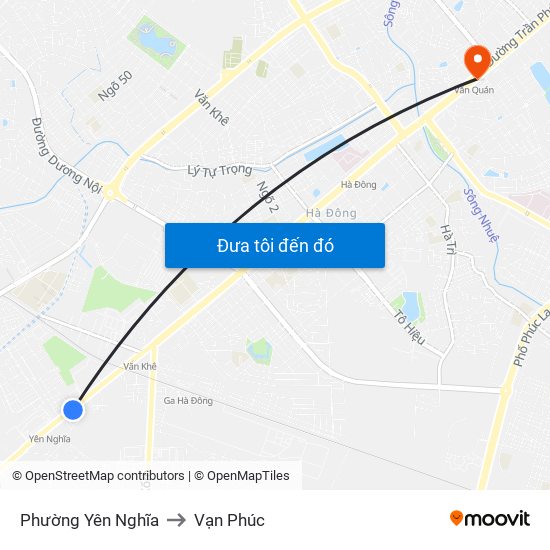 Phường Yên Nghĩa to Vạn Phúc map