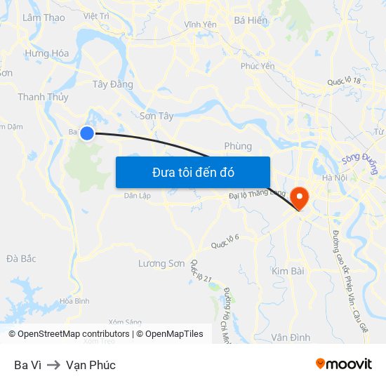 Ba Vì to Vạn Phúc map