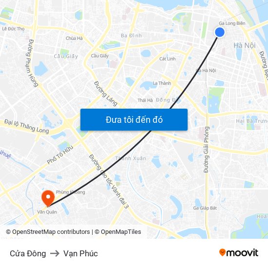 Cửa Đông to Vạn Phúc map