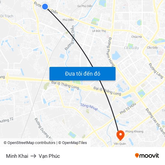 Minh Khai to Vạn Phúc map