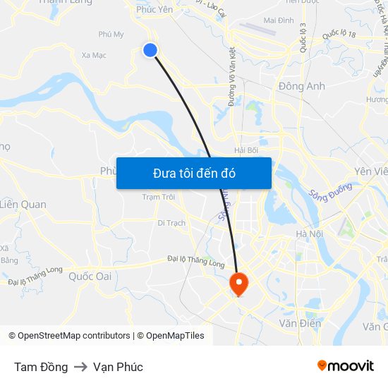 Tam Đồng to Vạn Phúc map