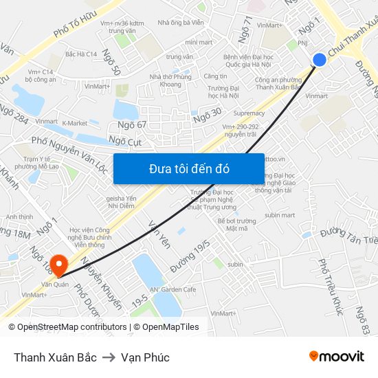 Thanh Xuân Bắc to Vạn Phúc map