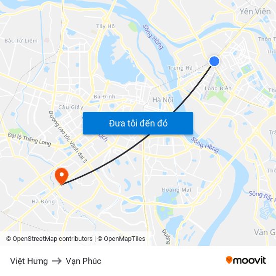 Việt Hưng to Vạn Phúc map