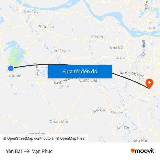 Yên Bài to Vạn Phúc map