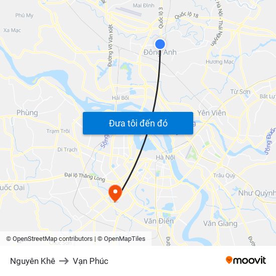 Nguyên Khê to Vạn Phúc map