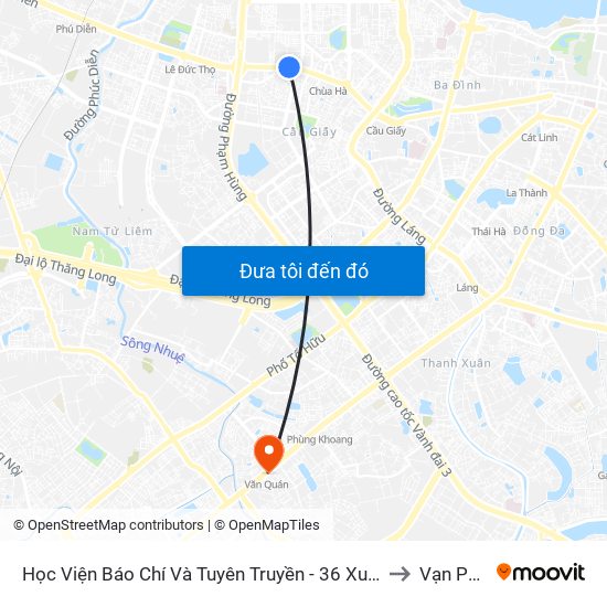 Học Viện Báo Chí Và Tuyên Truyền - 36 Xuân Thủy to Vạn Phúc map