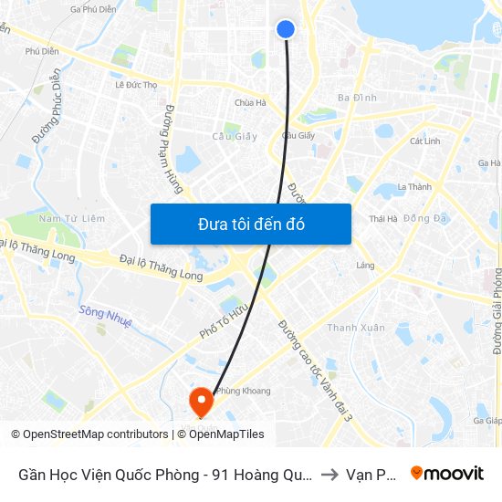 Gần Học Viện Quốc Phòng - 91 Hoàng Quốc Việt to Vạn Phúc map