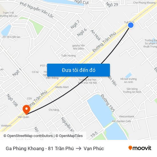 Ga Phùng Khoang - 81 Trần Phú to Vạn Phúc map