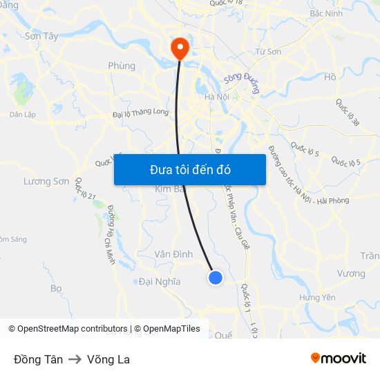 Đồng Tân to Võng La map