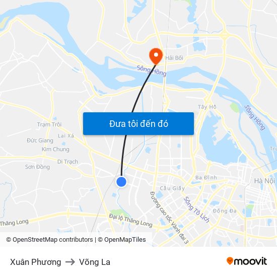 Xuân Phương to Võng La map