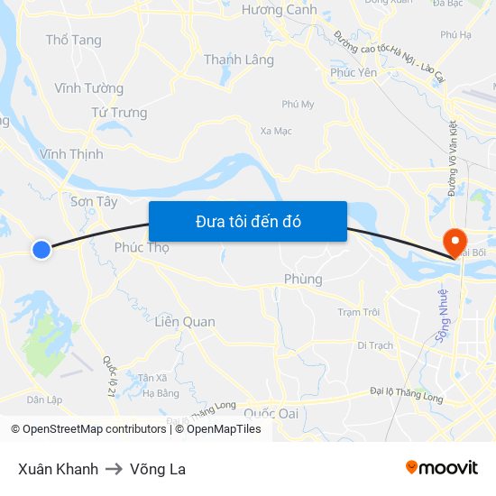 Xuân Khanh to Võng La map