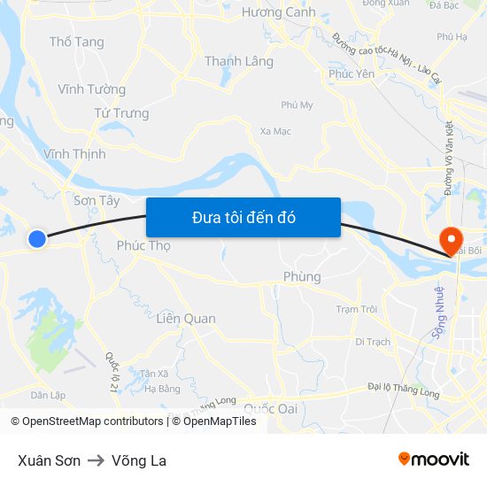 Xuân Sơn to Võng La map