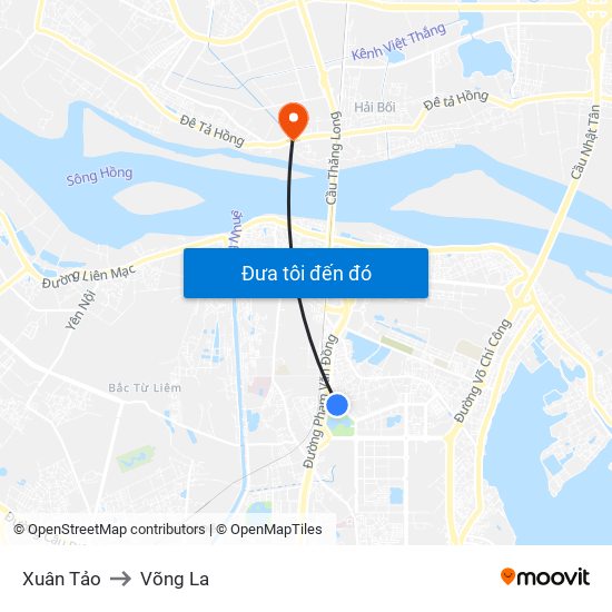 Xuân Tảo to Võng La map