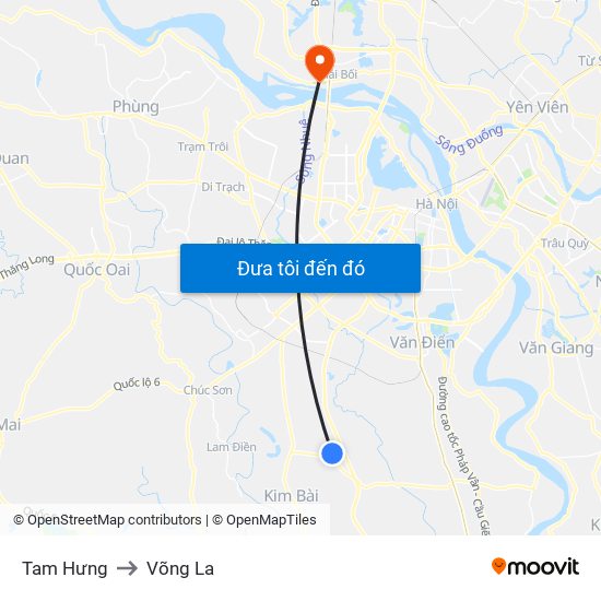 Tam Hưng to Võng La map