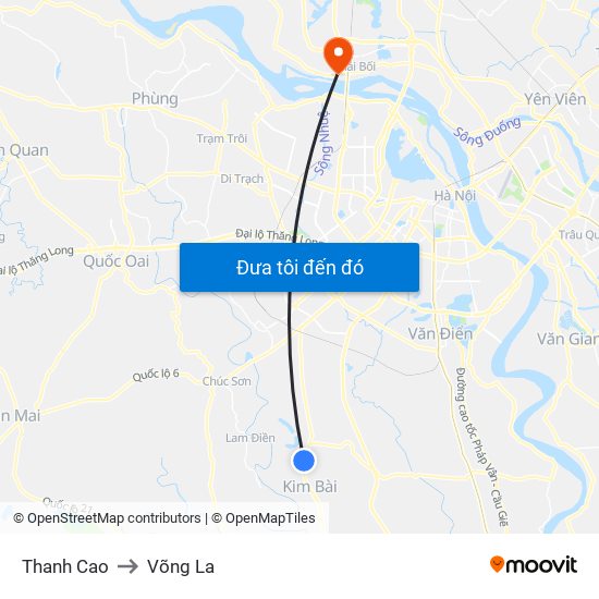 Thanh Cao to Võng La map