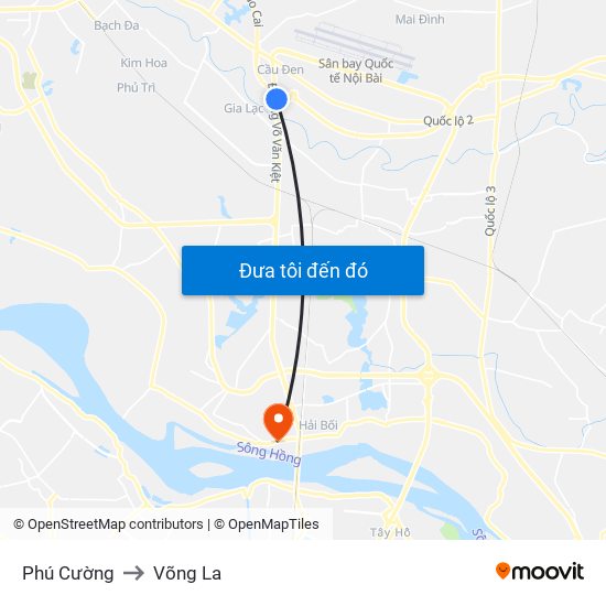 Phú Cường to Võng La map