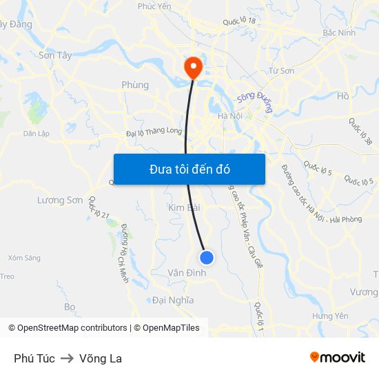 Phú Túc to Võng La map