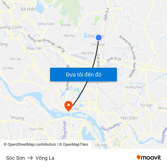 Sóc Sơn to Võng La map