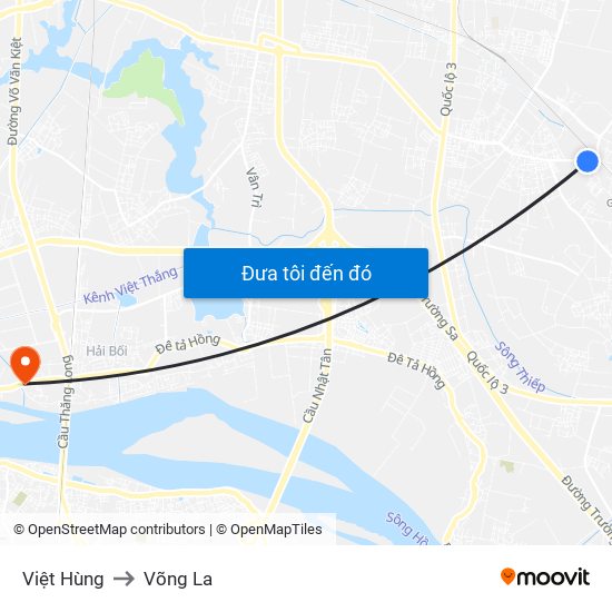 Việt Hùng to Võng La map