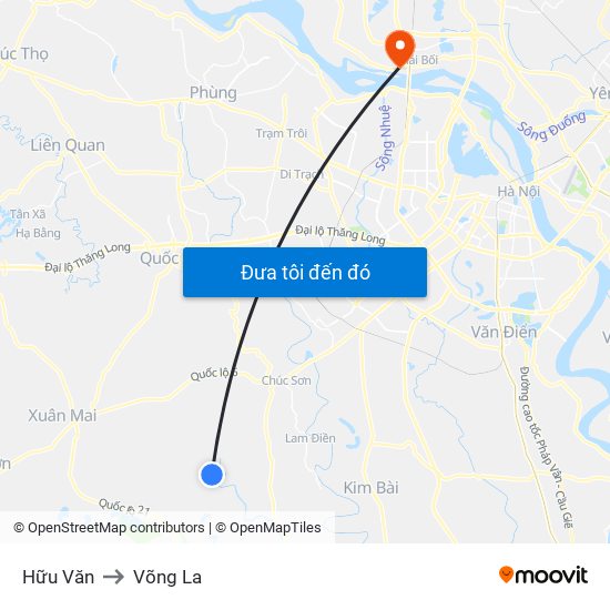 Hữu Văn to Võng La map