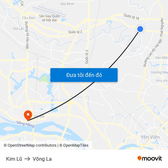 Kim Lũ to Võng La map