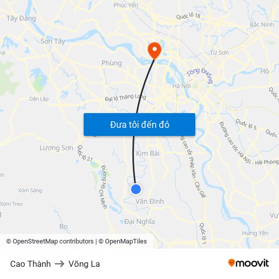 Cao Thành to Võng La map