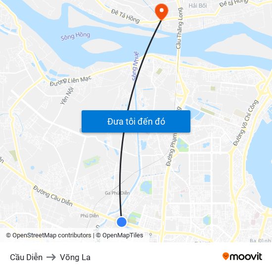 Cầu Diễn to Võng La map