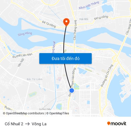 Cổ Nhuế 2 to Võng La map