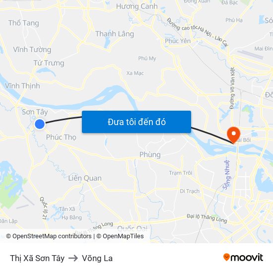 Thị Xã Sơn Tây to Võng La map