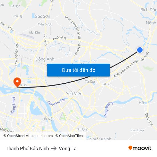 Thành Phố Bắc Ninh to Võng La map